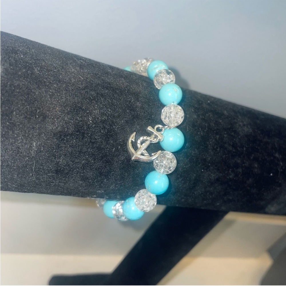 Turquoise and Silver Anchor Bracelet